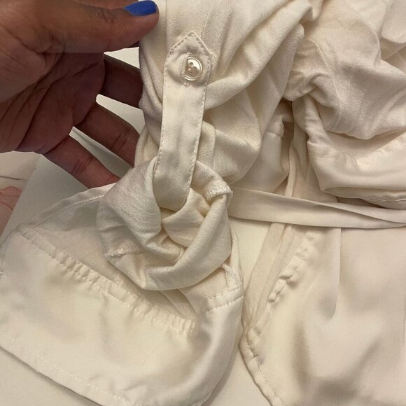 New York & Company Women's Cream Button Down Blouse Top Roll-Tab Tie Waist Small - Picture 6 of 9
